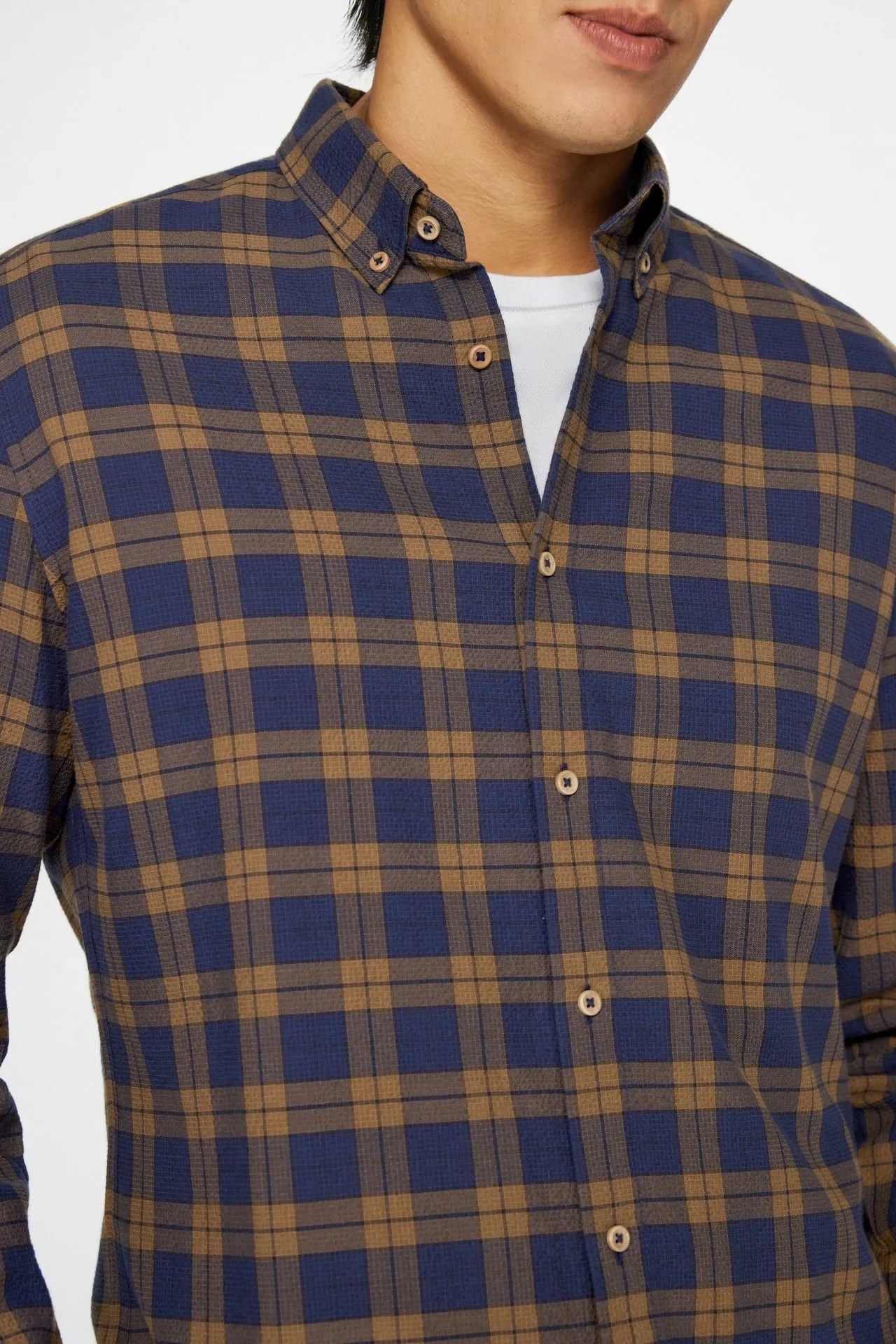 Seersucker Check Stretch Casual Shirt