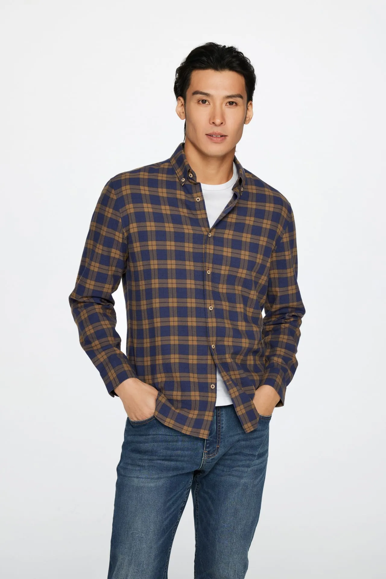 Seersucker Check Stretch Casual Shirt