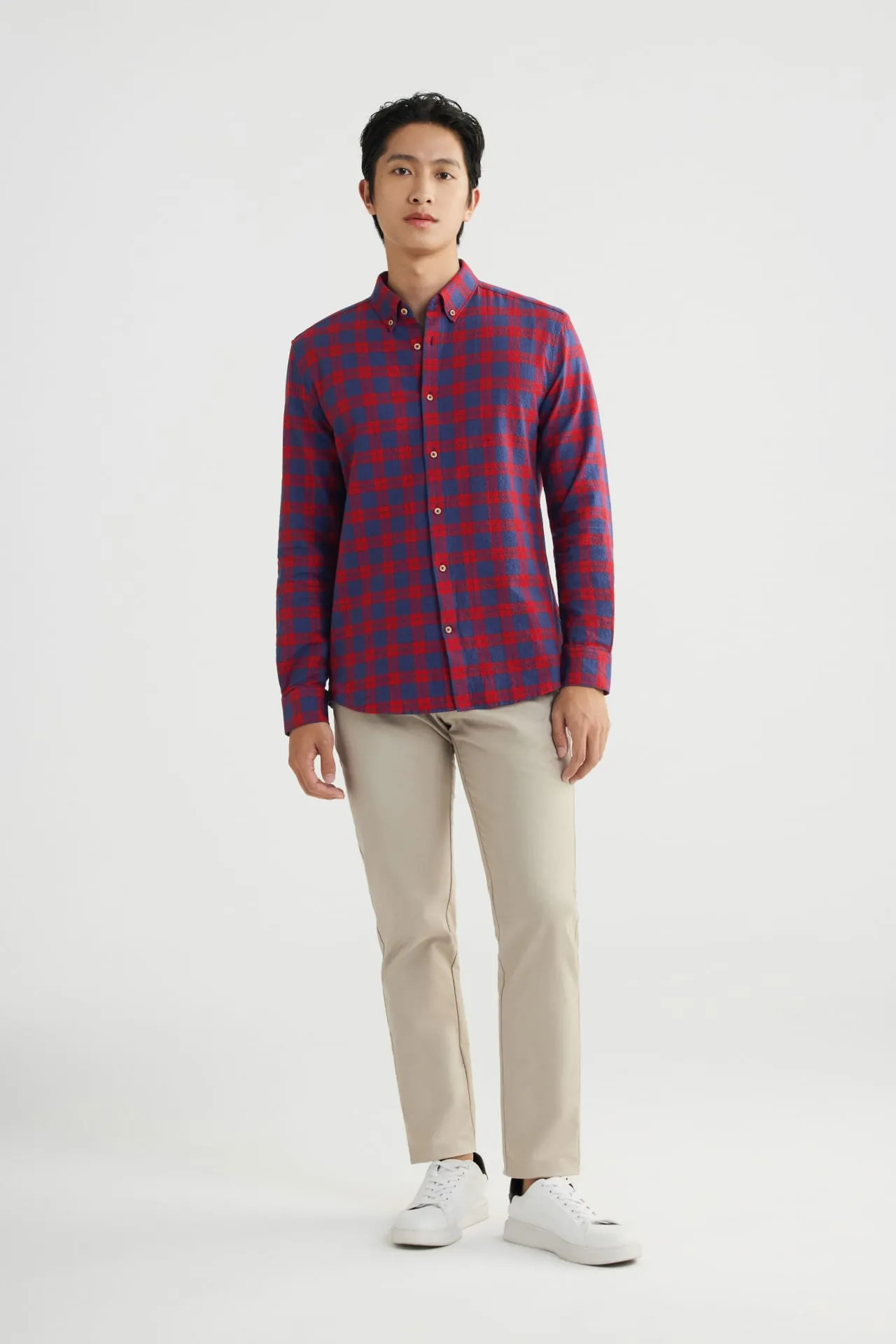 Seersucker Check Stretch Casual Shirt