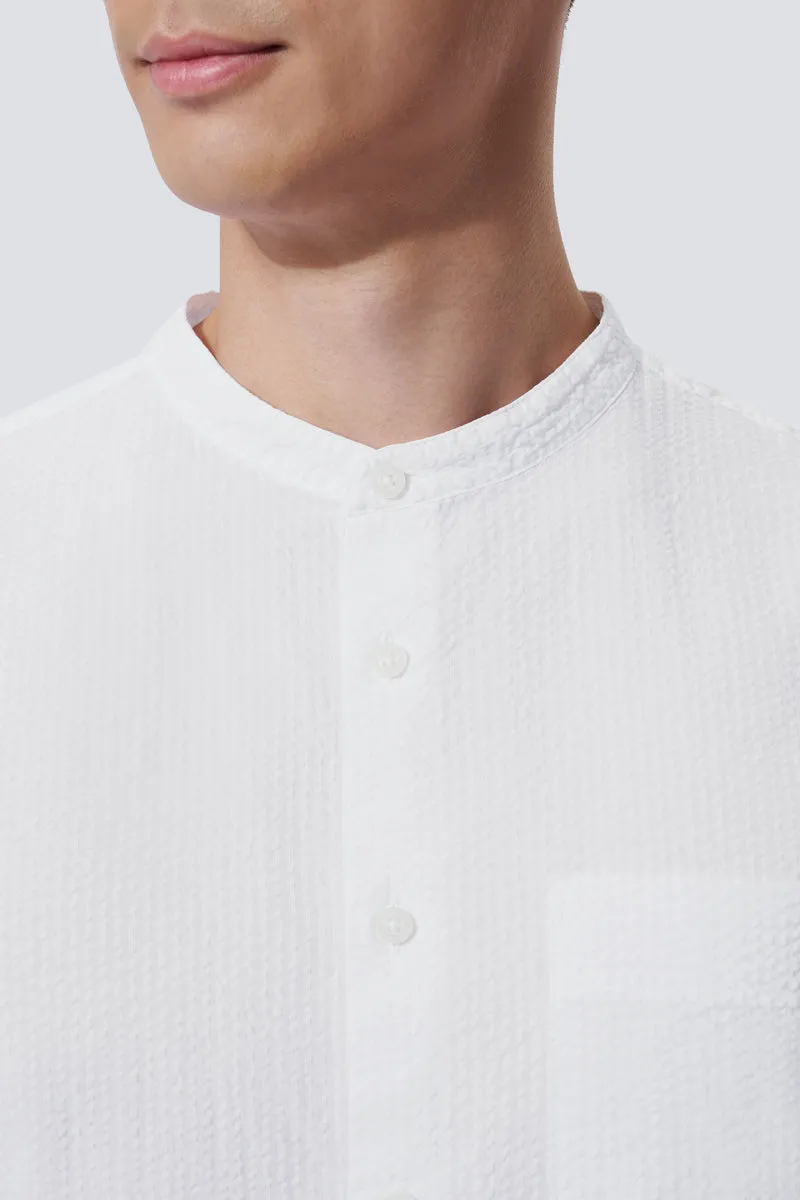 Seersucker Mandarin Collar Casual Shirt | White WH001Z