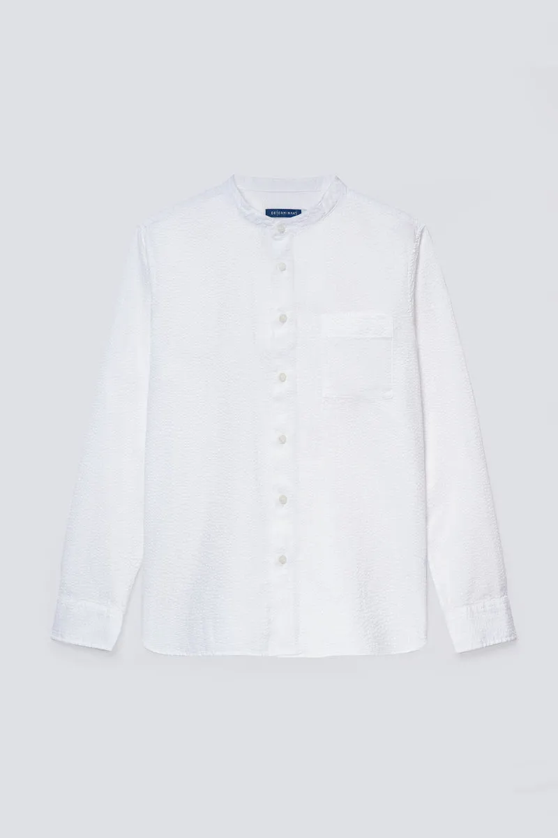 Seersucker Mandarin Collar Casual Shirt | White WH001Z