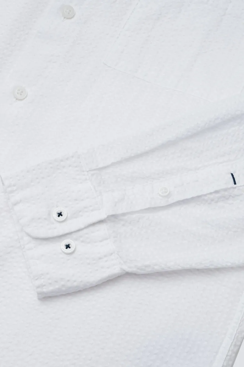 Seersucker Mandarin Collar Casual Shirt | White WH001Z