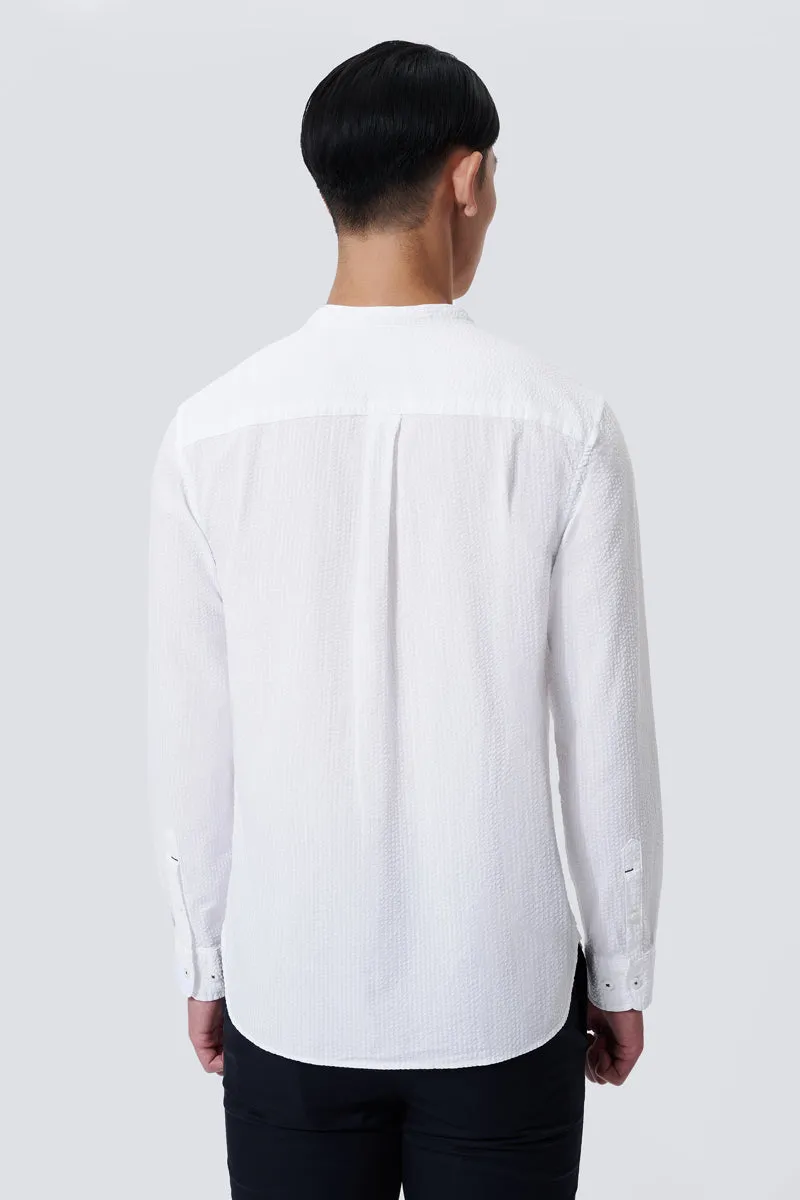 Seersucker Mandarin Collar Casual Shirt | White WH001Z