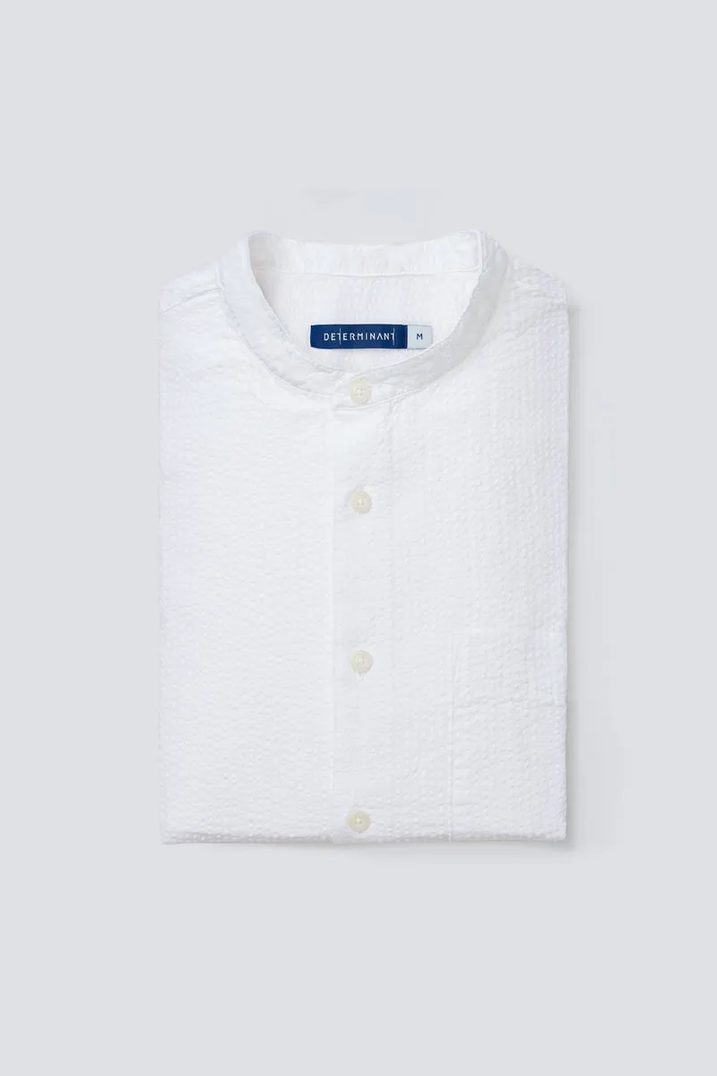 Seersucker Mandarin Collar Casual Shirt | White WH001Z