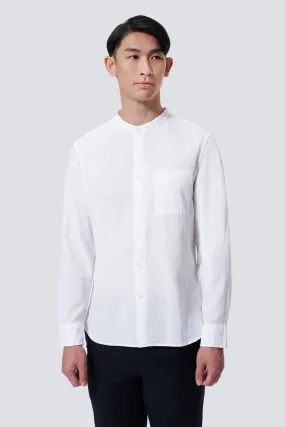 Seersucker Mandarin Collar Casual Shirt | White WH001Z