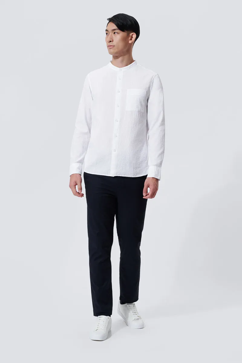 Seersucker Mandarin Collar Casual Shirt | White WH001Z