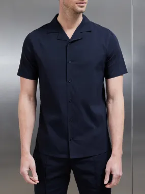 Seersucker Revere Collar Shirt in Navy