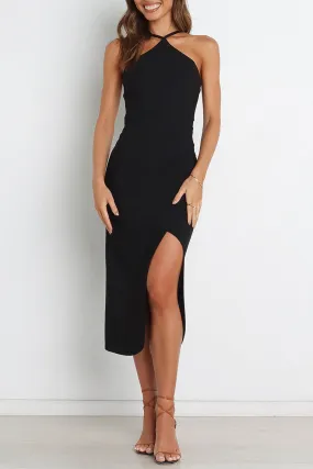 Sexy Solid Slit Halter Wrapped Skirt Dresses