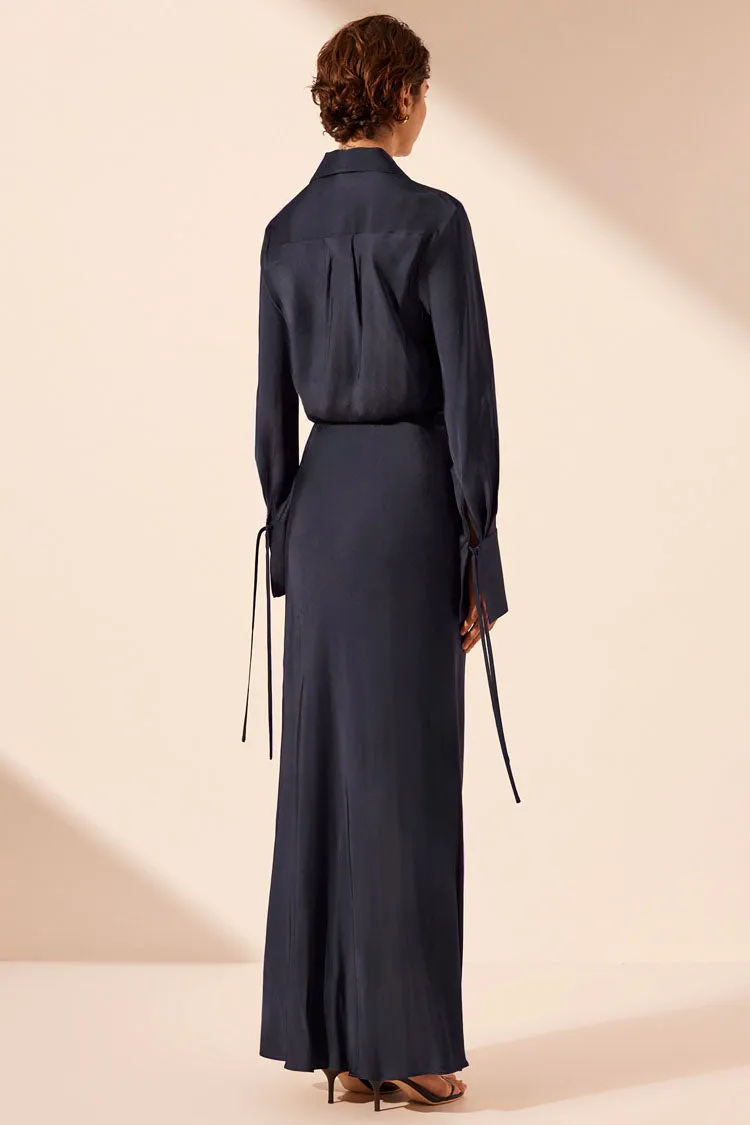 Shae Draped Shirt Maxi Dress in Aegean Blue