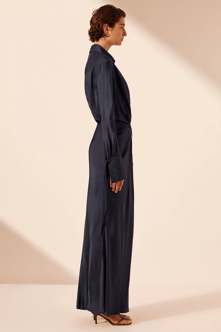 Shae Draped Shirt Maxi Dress in Aegean Blue