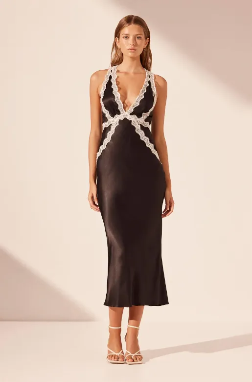 Shona Joy Camille Lace Cross Back Midi Dress