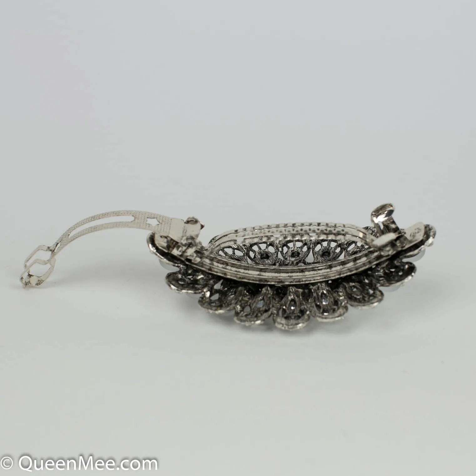 Silver Hair Clip with Rhinestones