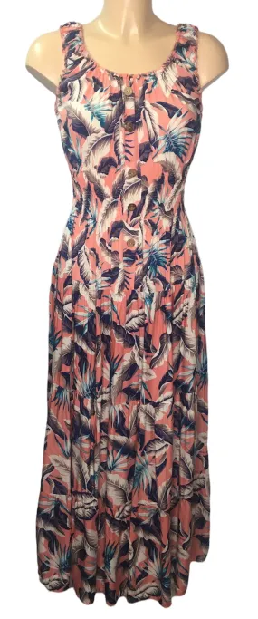 Sleeveless Peach Leaf Print Midaxi Dress