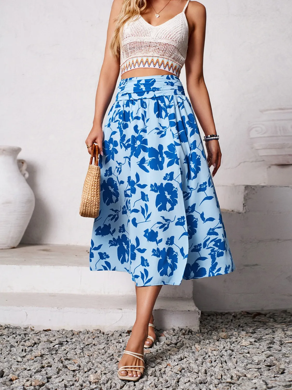 Slit Printed Midi Skirt