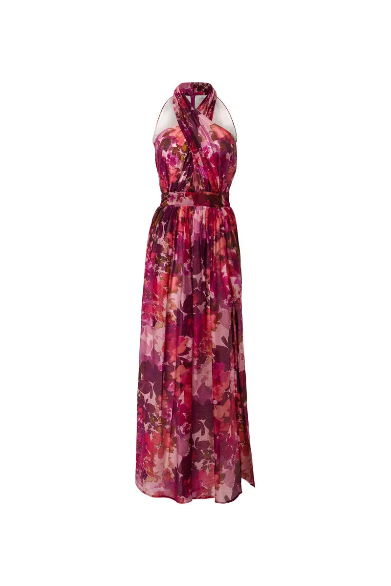 Sofia Irina Halter Neck Maxi Dress - Pink Print