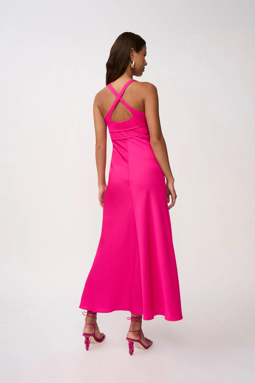 Soleil Pipe Bias Midi Dress - Fuchsia Pink