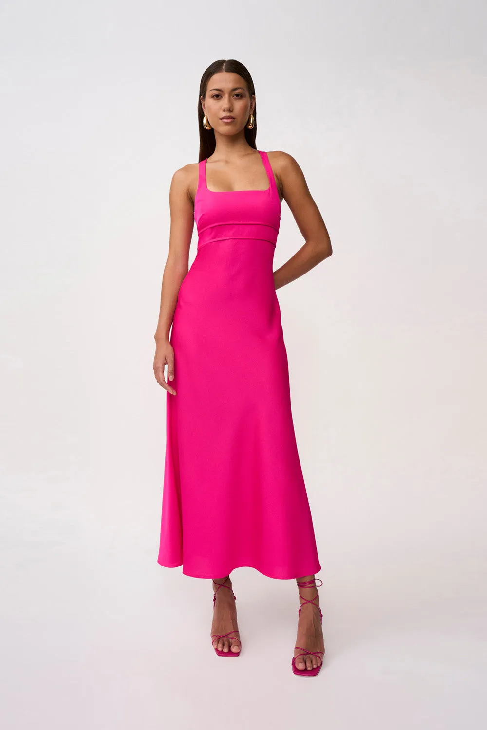 Soleil Pipe Bias Midi Dress - Fuchsia Pink