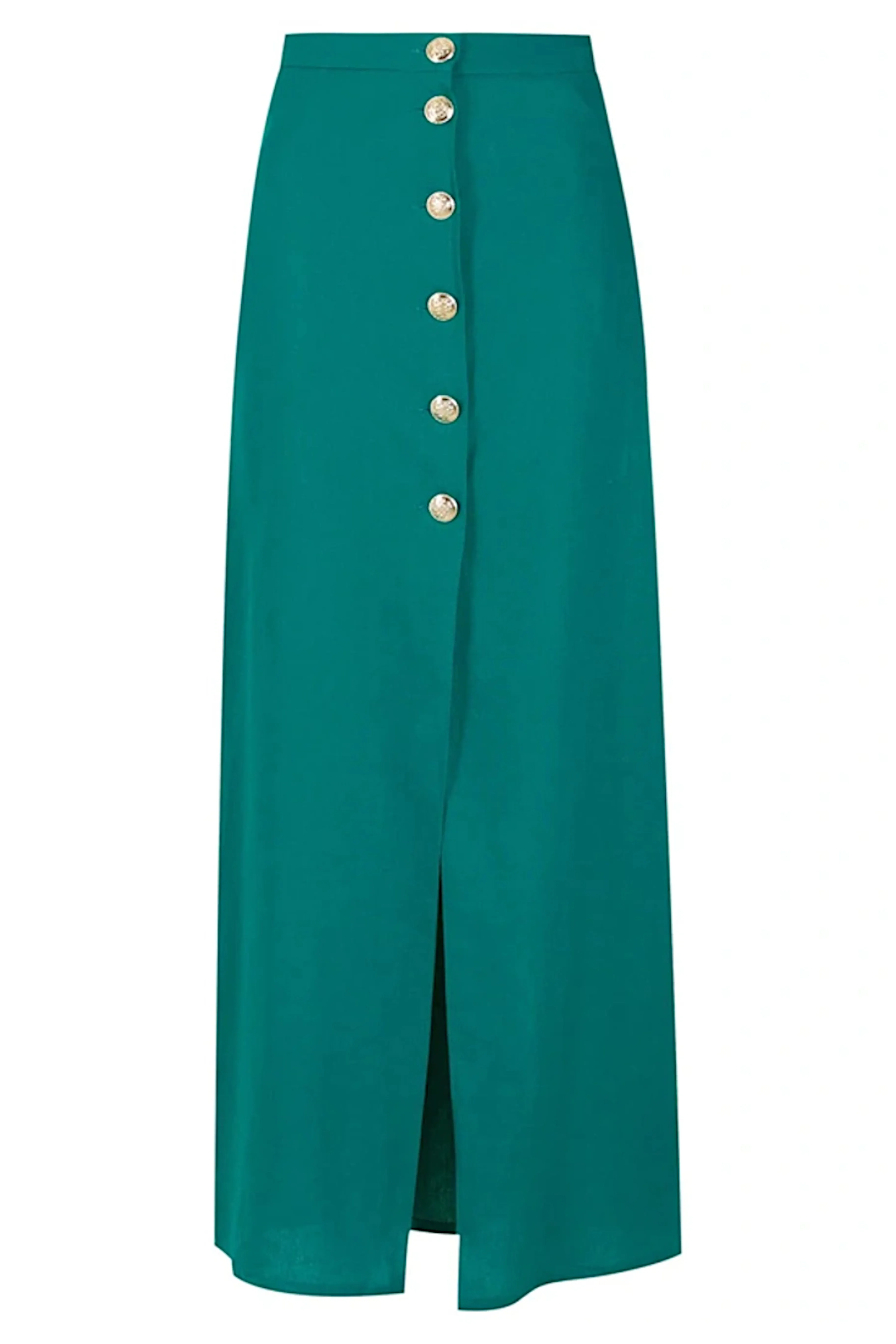 Solid Long Buttoned Skirt With Front Slit