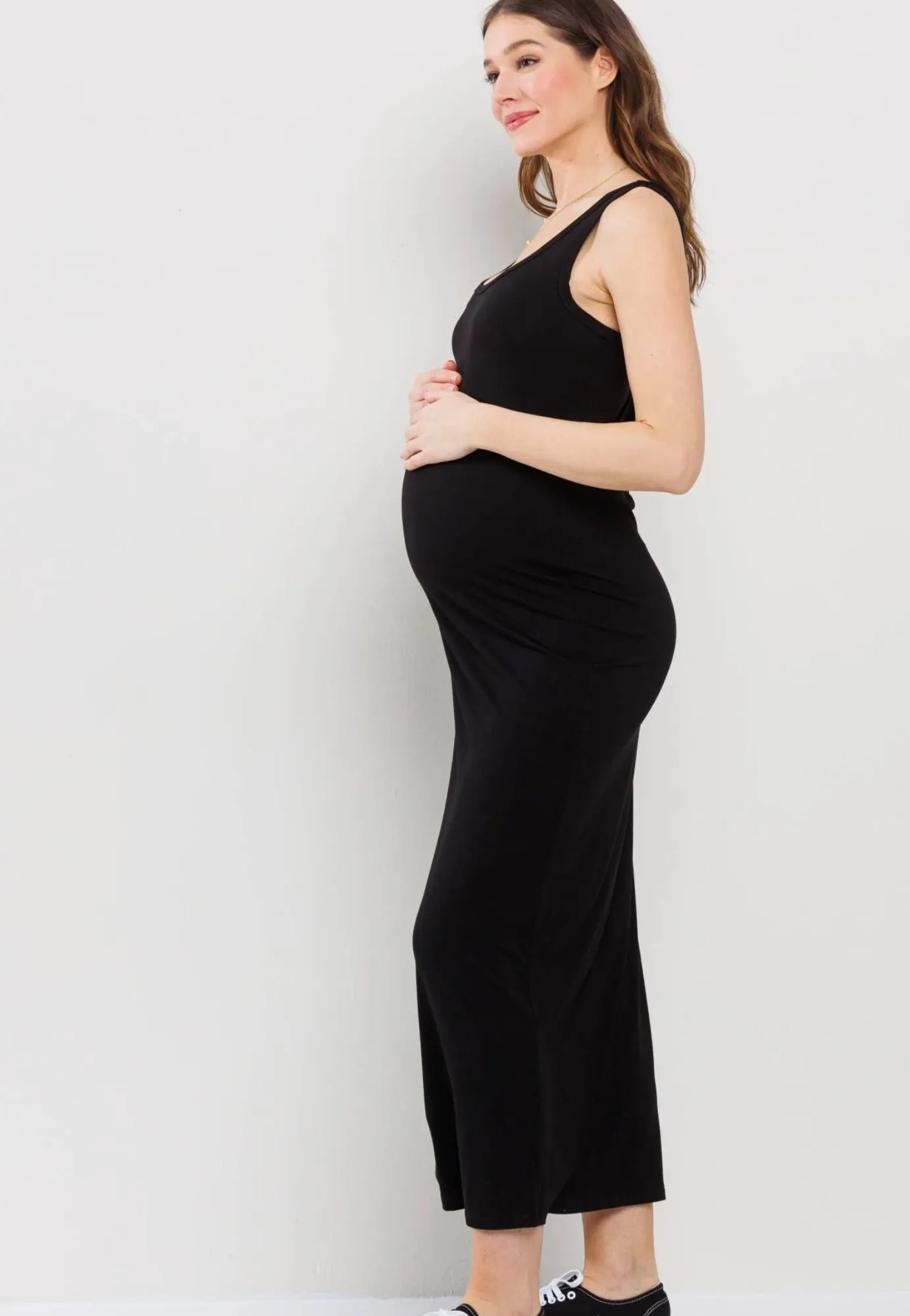 Solid Tank Round Neck Maternity Maxi Dress