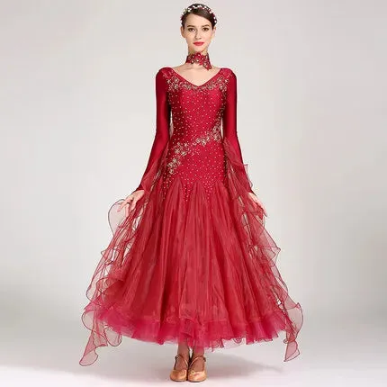 Standard Ballroom Waltz Dance Dresses  Long Sleeve Flamenco Dancing Costume