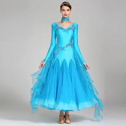 Standard Ballroom Waltz Dance Dresses  Long Sleeve Flamenco Dancing Costume