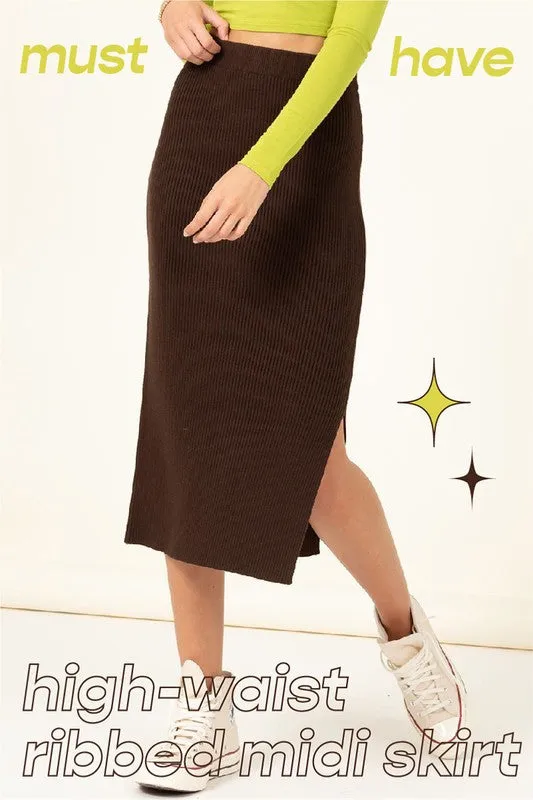 Stella long knit skirt, brown