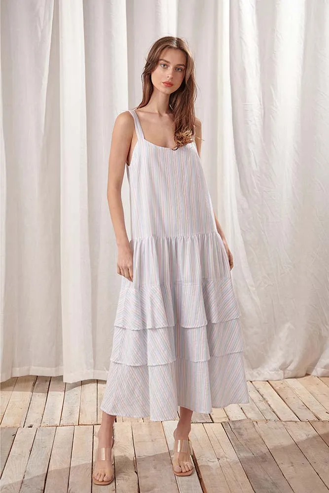 Storia Pastel Color Striped Midi Dress