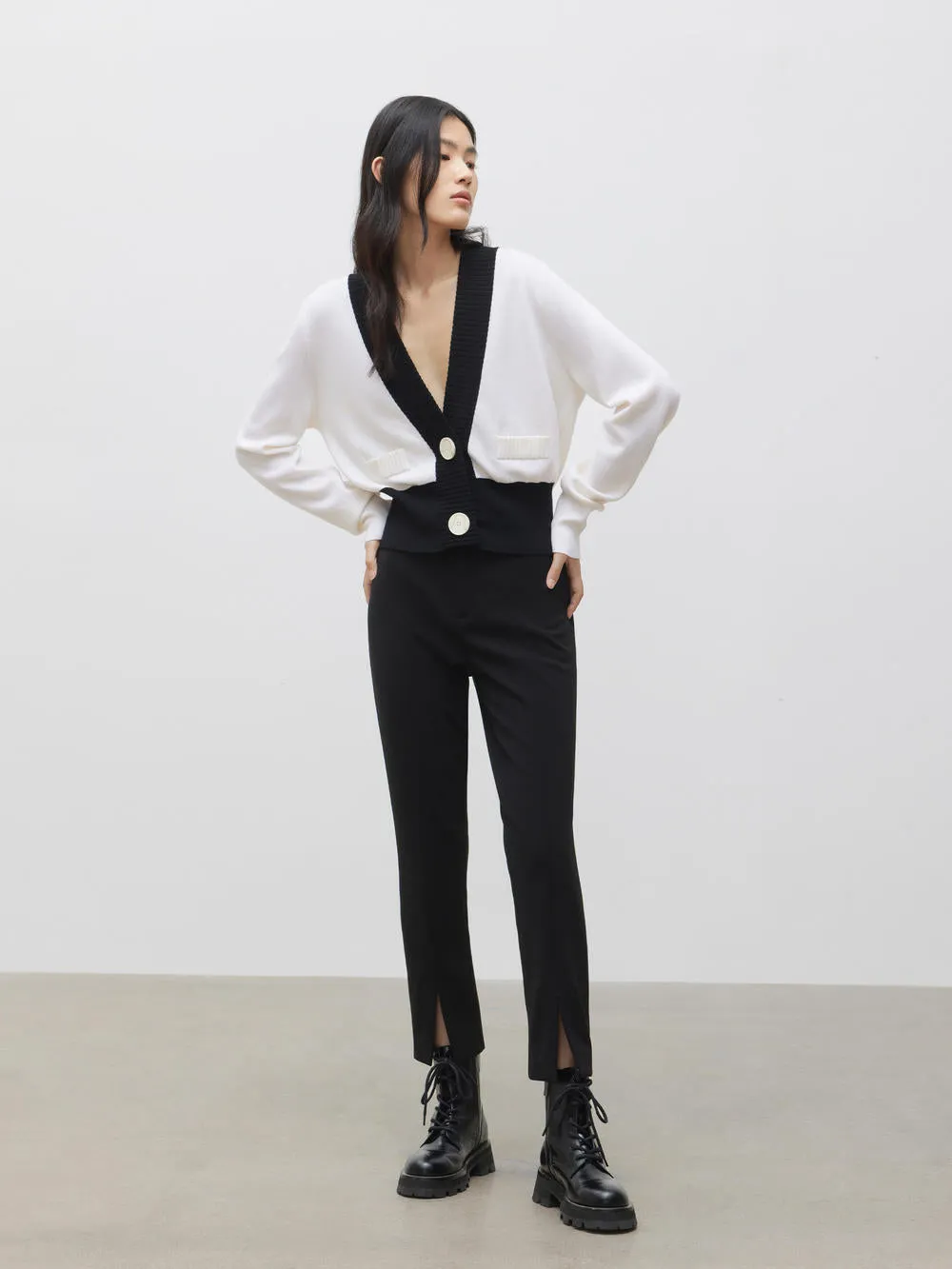 Straight Ankle Leg Suit Pants