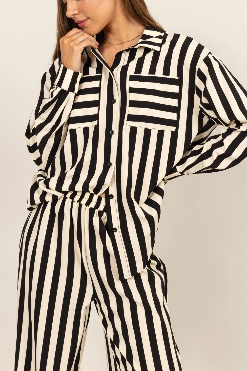 Striped Button Up Shirt and Pants Set