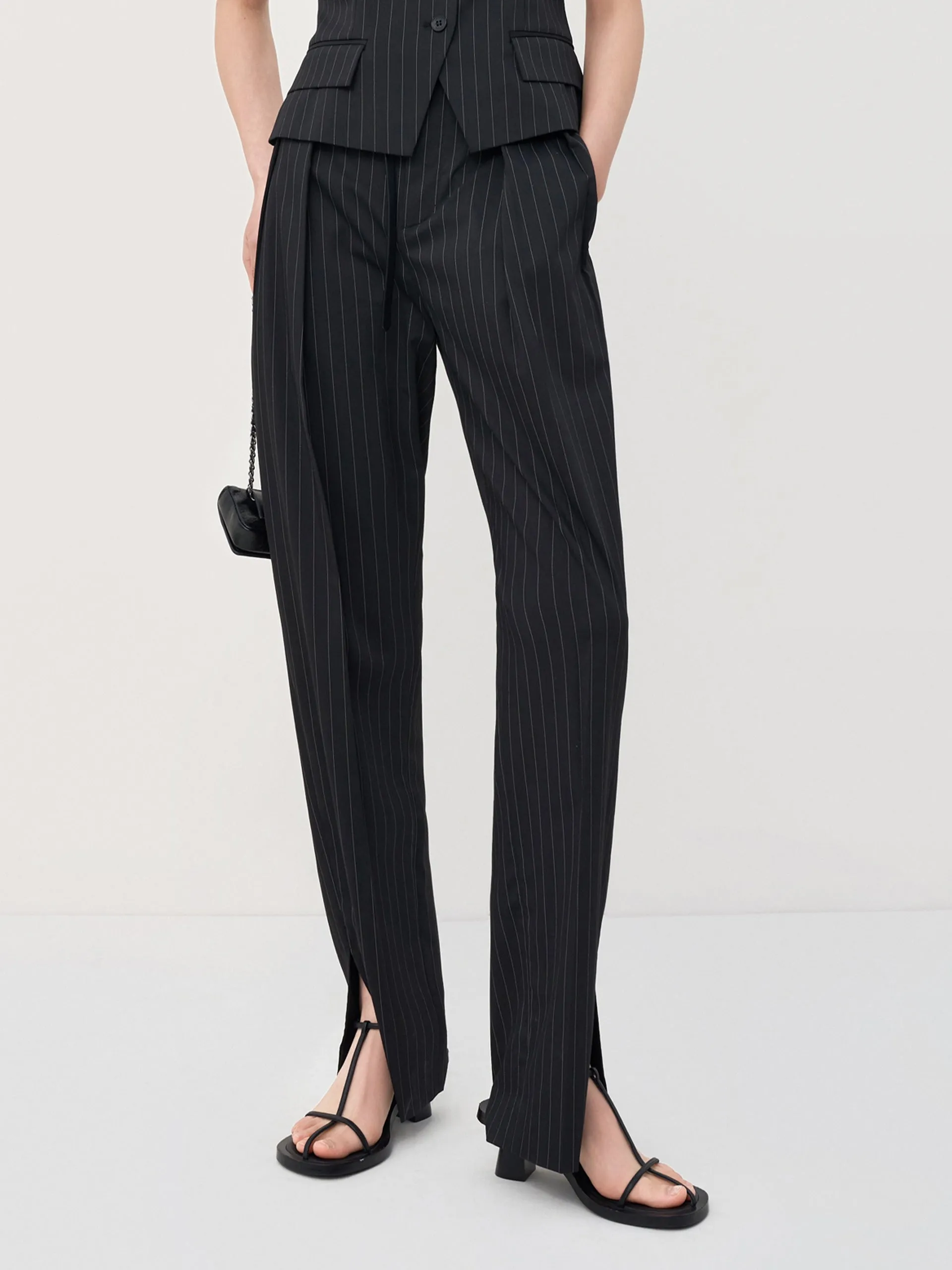 Striped Slit Tapered Pants