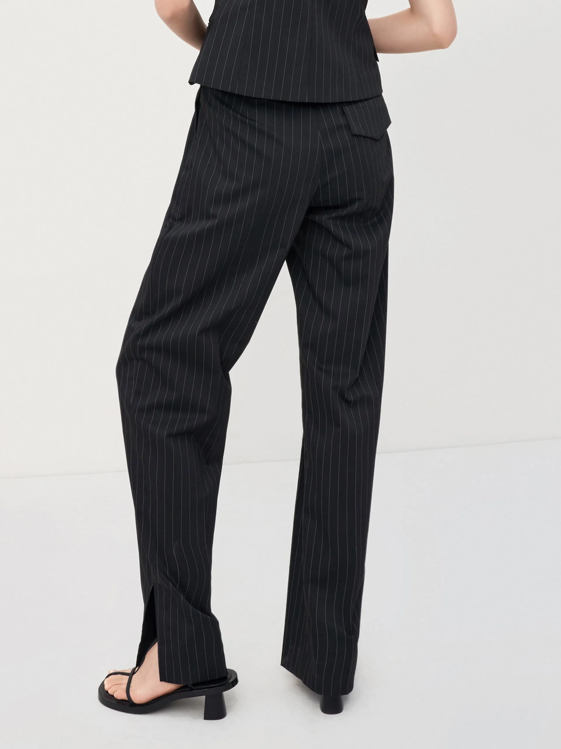 Striped Slit Tapered Pants