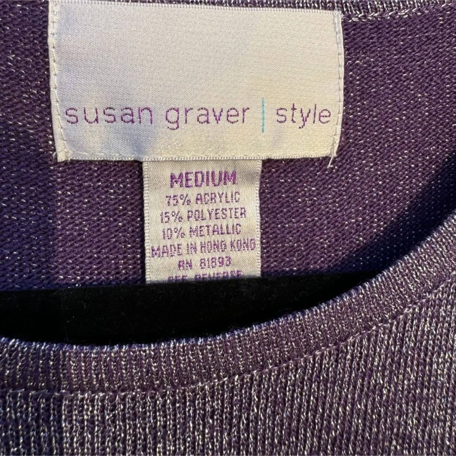 Susan Graver Style Scoop Neck Sleeveless Purple Metallic Knit Women's Shirt - M