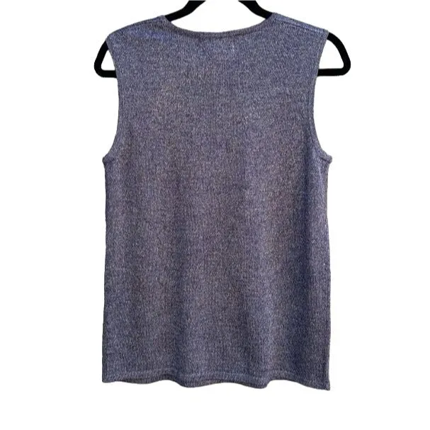 Susan Graver Style Scoop Neck Sleeveless Purple Metallic Knit Women's Shirt - M