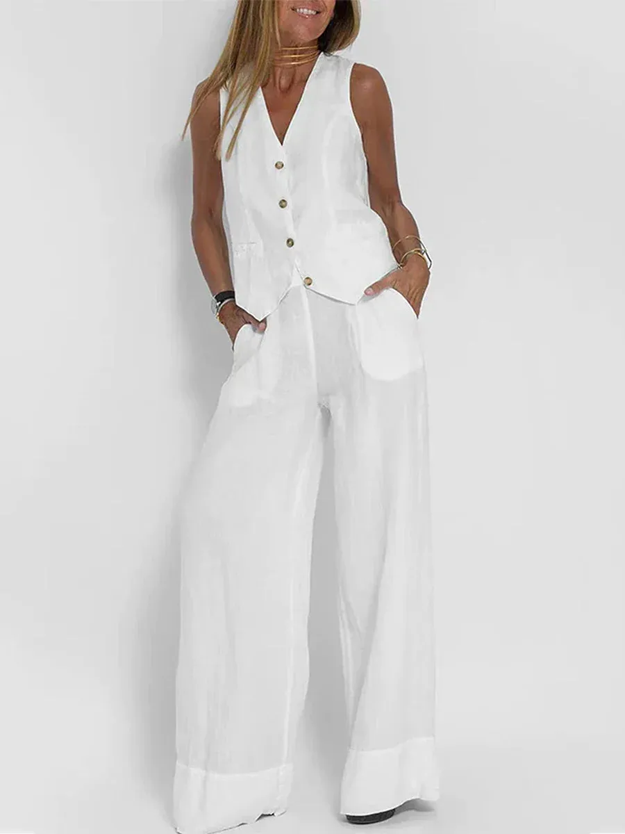 Tank Top Aesthetic Wide Leg Set Waistcoat Pants