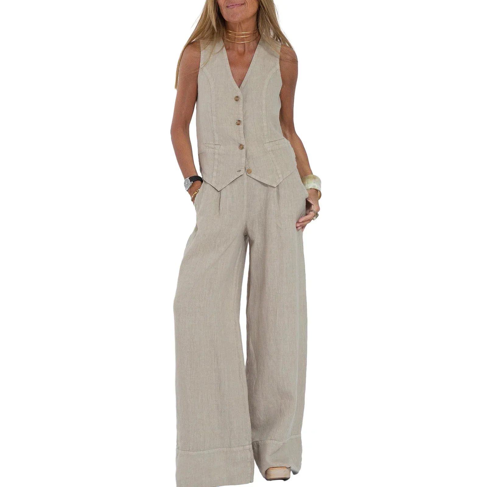 Tank Top Aesthetic Wide Leg Set Waistcoat Pants