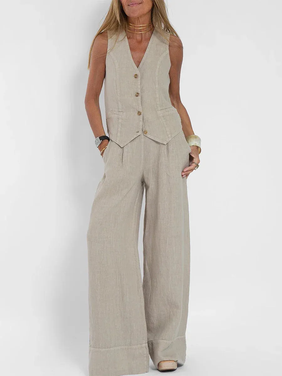 Tank Top Aesthetic Wide Leg Set Waistcoat Pants