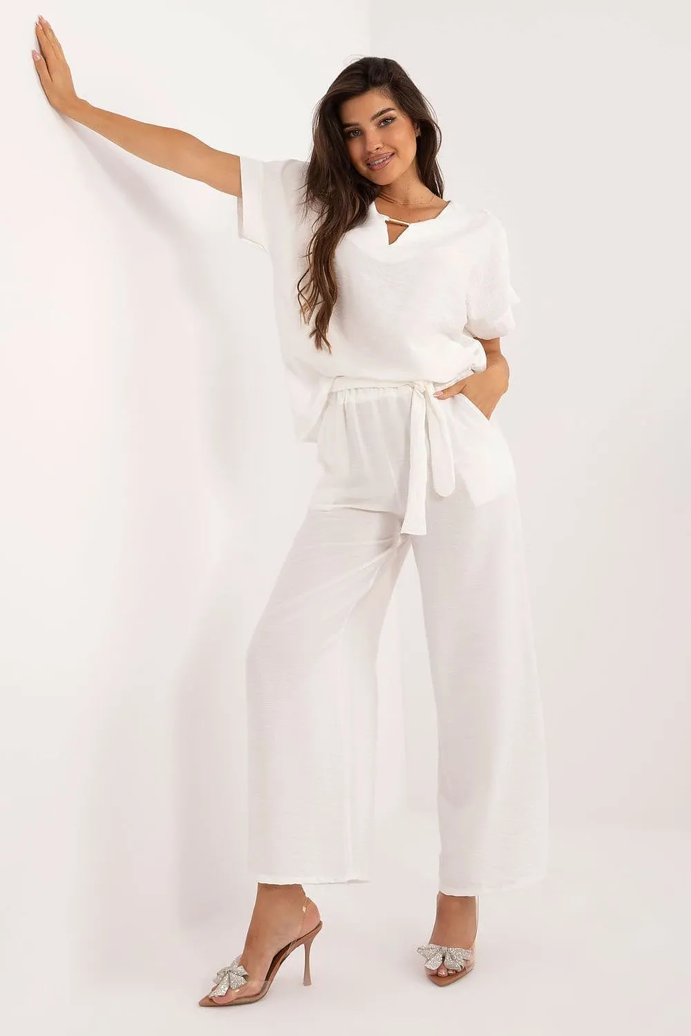 TEEK - Belted Necklace Top Pocketed Pants Set