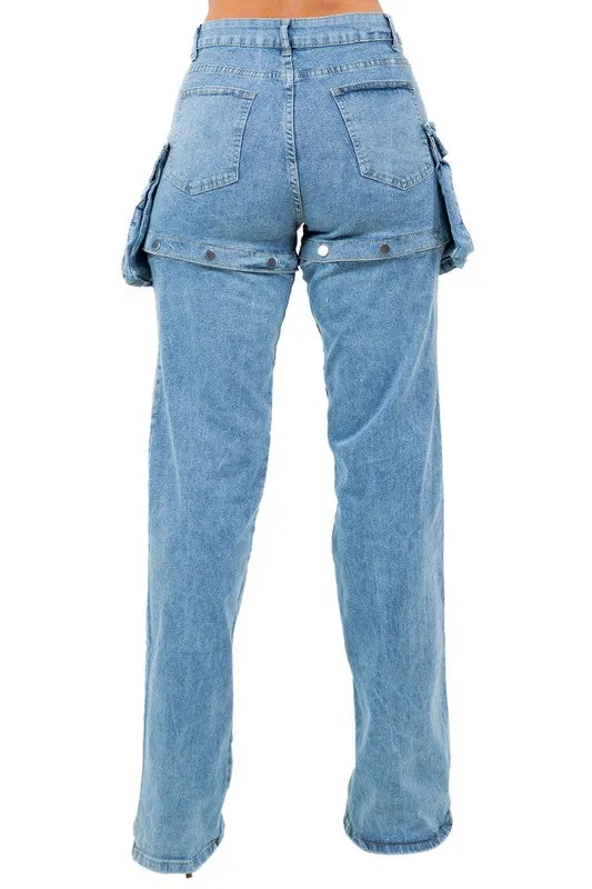 TEEK - BUTTON THIGH DENIM PANTS