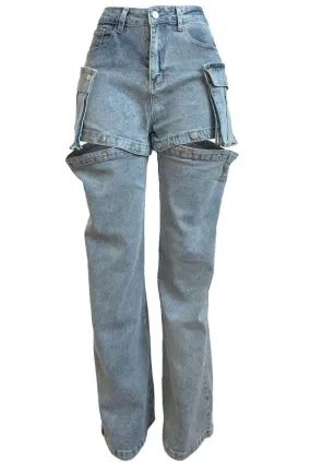 TEEK - BUTTON THIGH DENIM PANTS