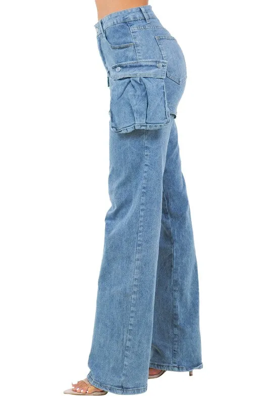 TEEK - BUTTON THIGH DENIM PANTS