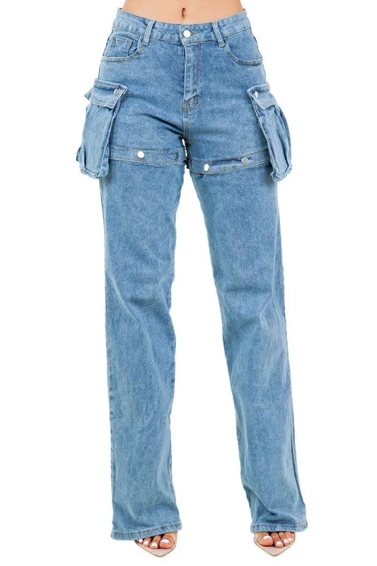 TEEK - BUTTON THIGH DENIM PANTS