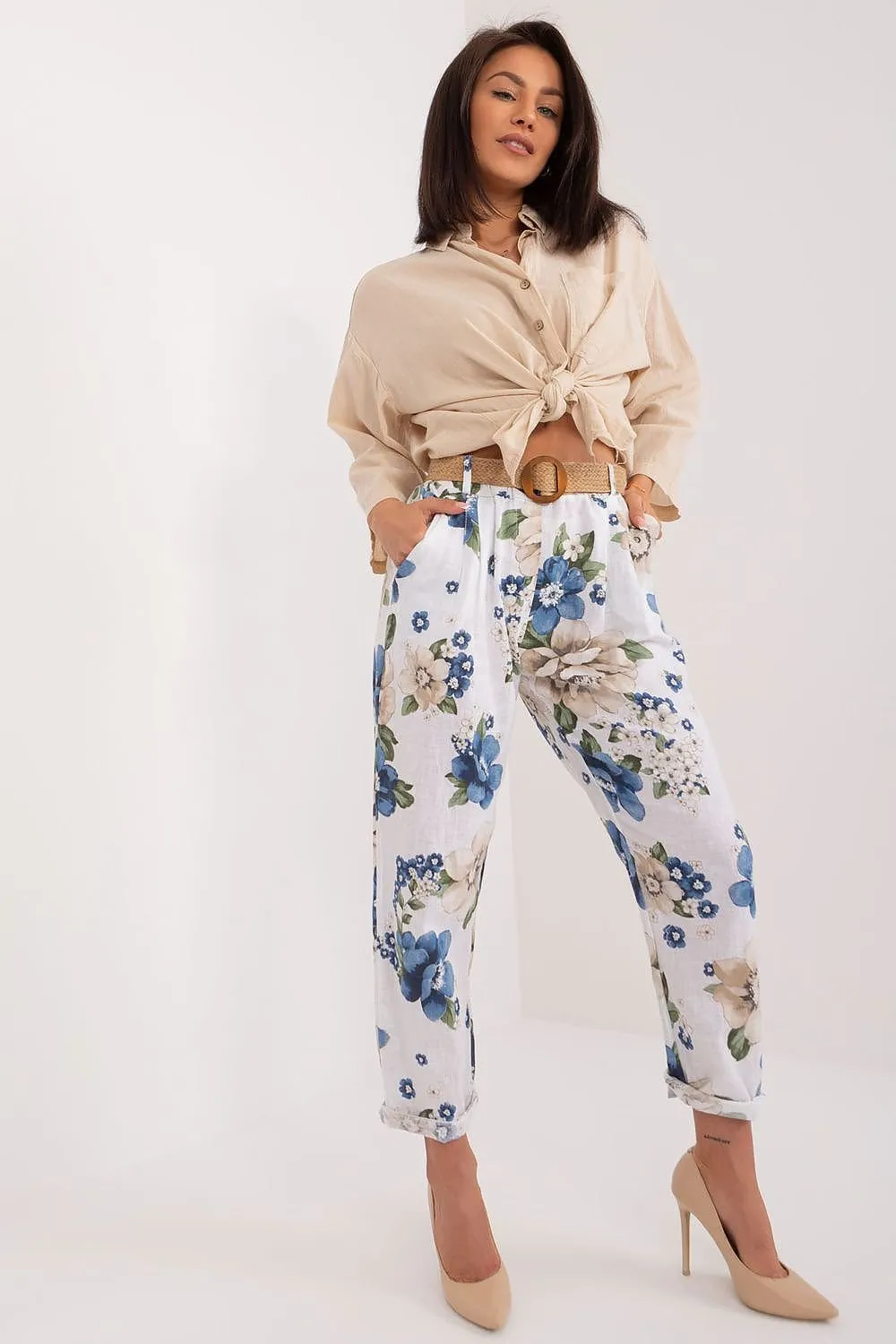 TEEK - Floral Print Belted Ttrousers