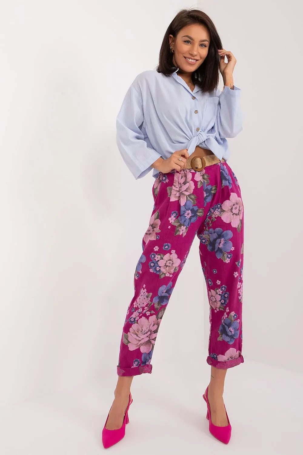 TEEK - Floral Print Belted Ttrousers