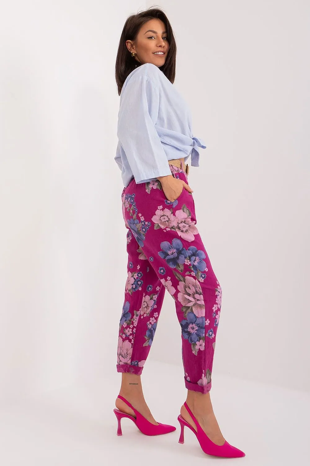 TEEK - Floral Print Belted Ttrousers