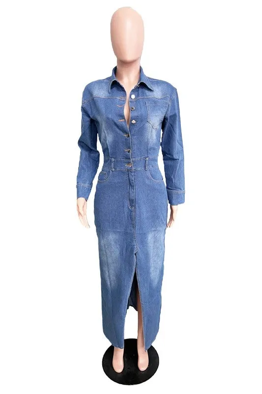 TEEK - ONE-PIECE DENIM LONG MAXI DRESS