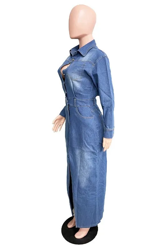 TEEK - ONE-PIECE DENIM LONG MAXI DRESS