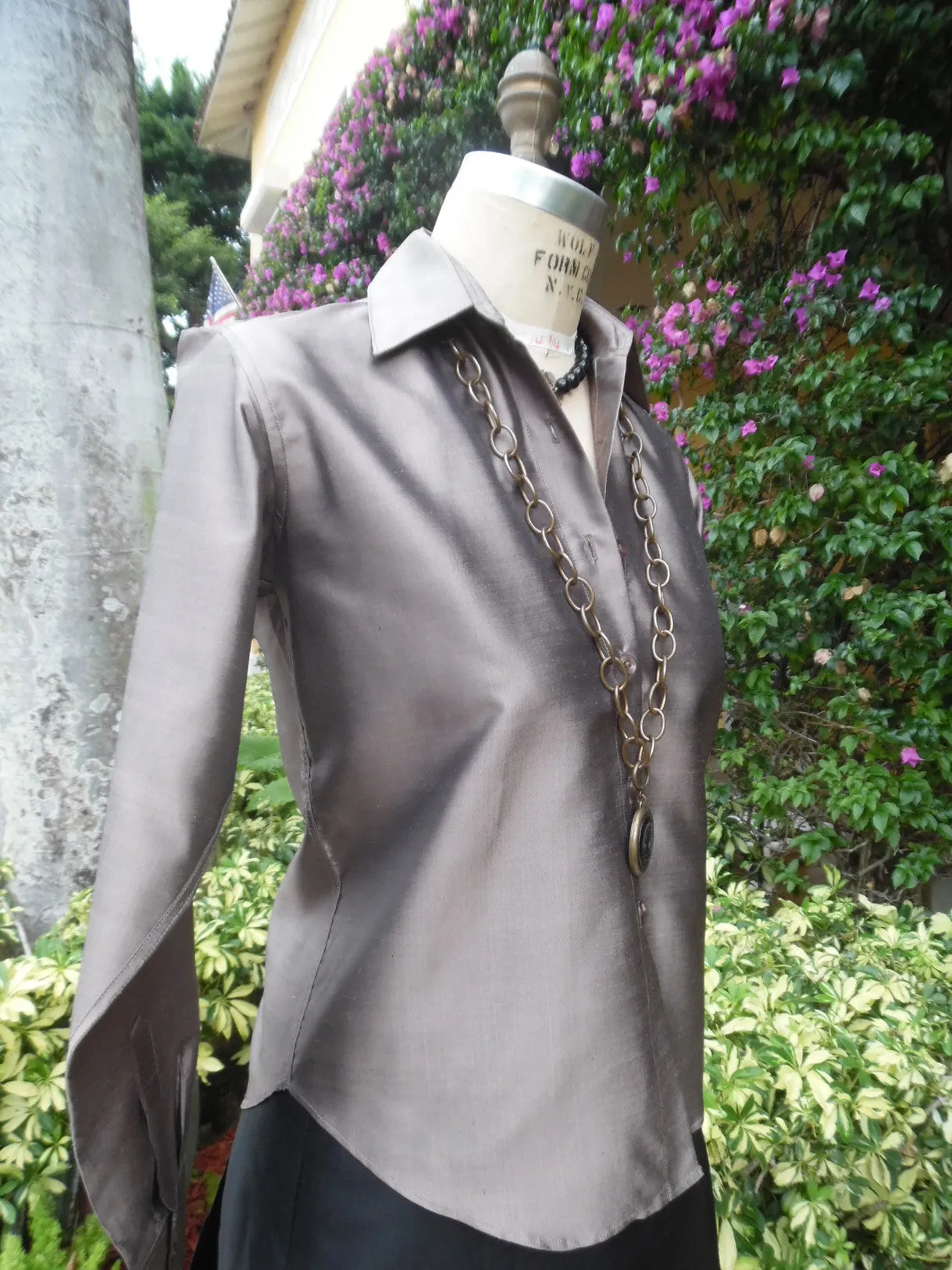 Thai Silk Button Down Shirt Bronze