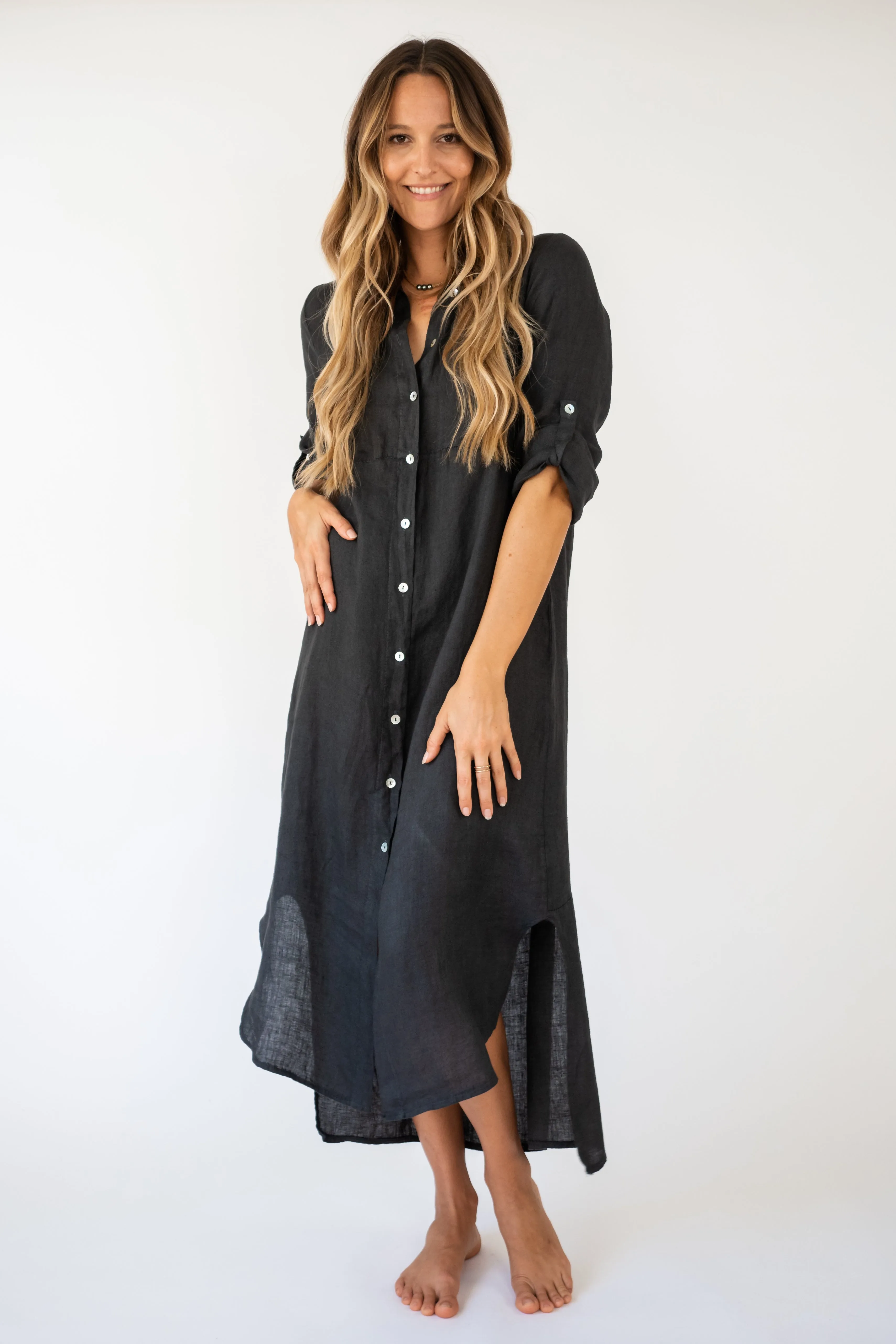 The EWA Linen Button down Kaftan Dress