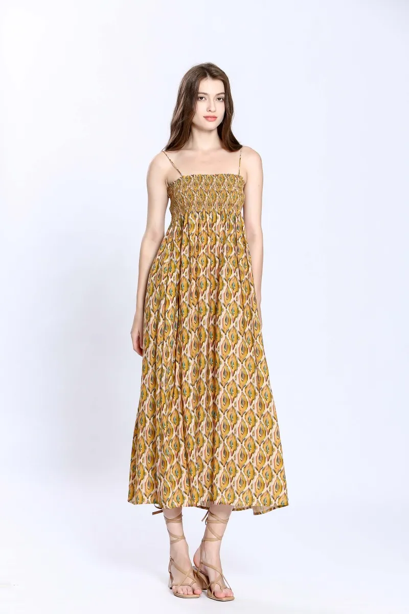 The Ilse Smocked Ikat Maxi Dress