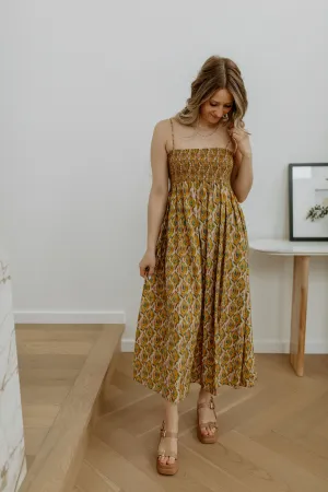 The Ilse Smocked Ikat Maxi Dress